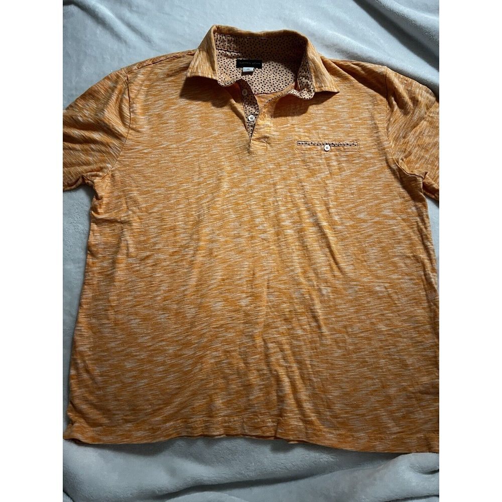 Thomas Dean Mens Pop Orange Polo Shirt Size Medium M Pocket Cotton Star Pattern
